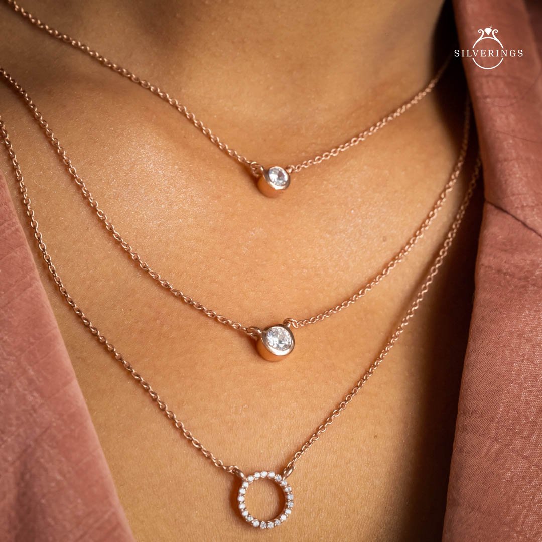 3-Tier Solitaire Zircon Necklace - Silverings