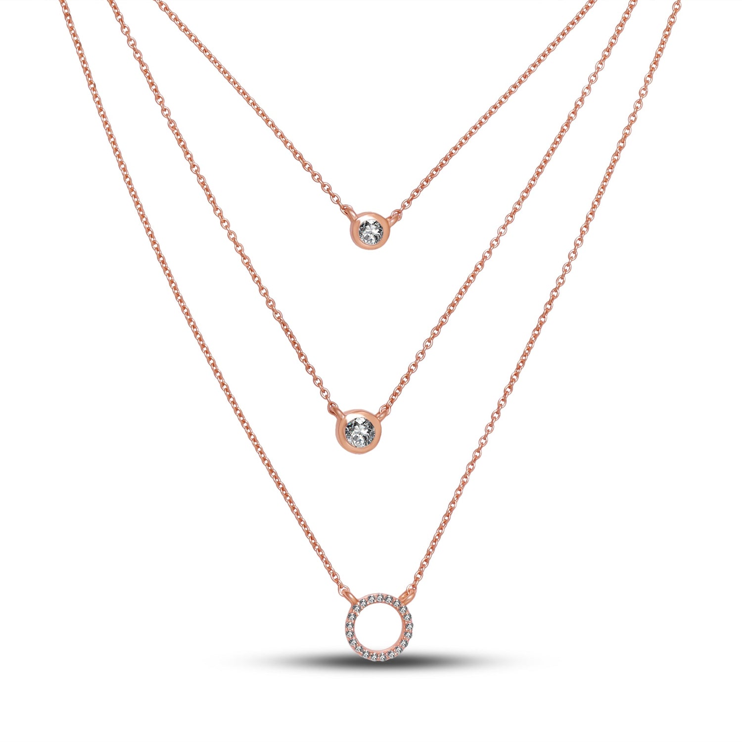 3-Tier Solitaire Zircon Necklace - Silverings