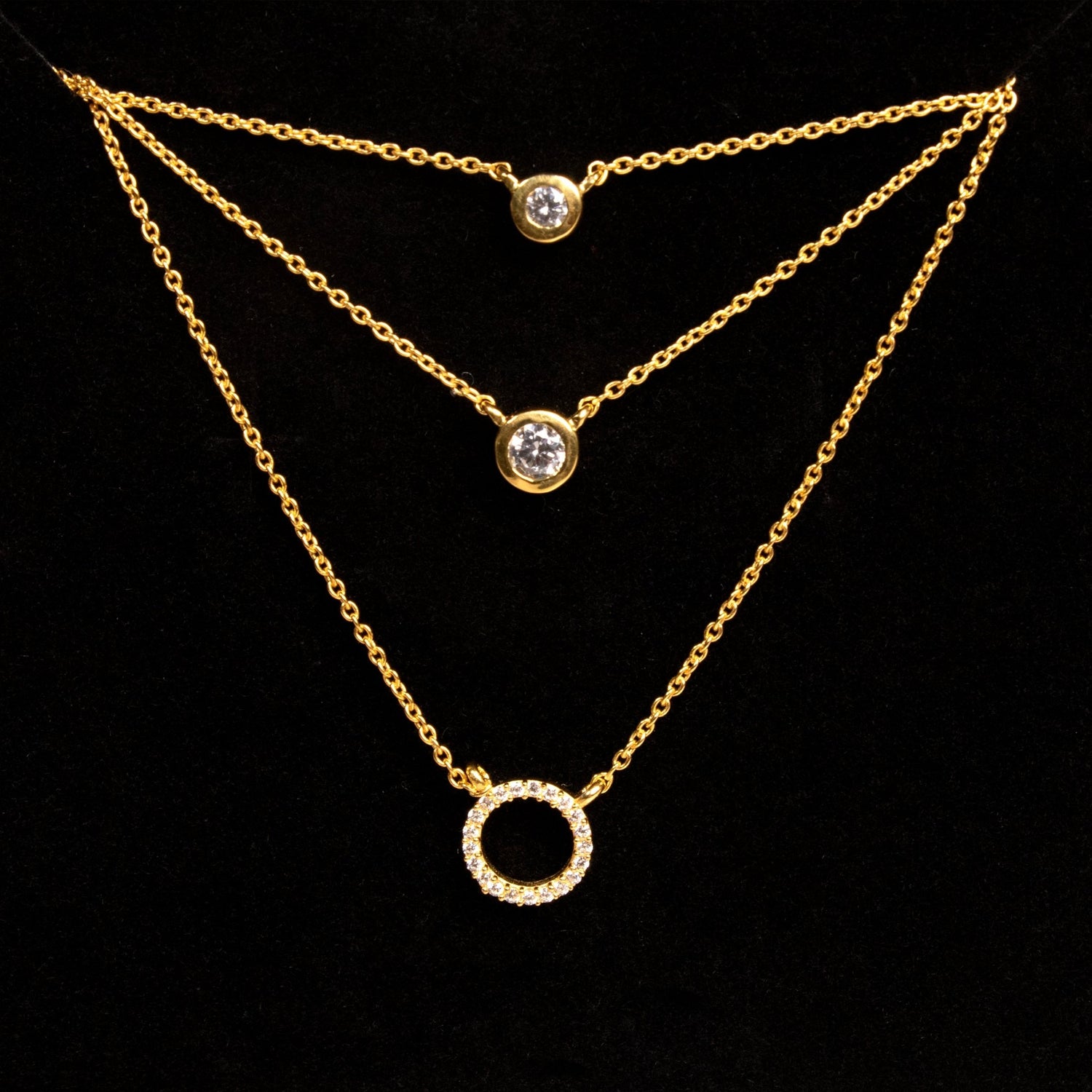 3-Tier Solitaire Zircon Necklace - Silverings