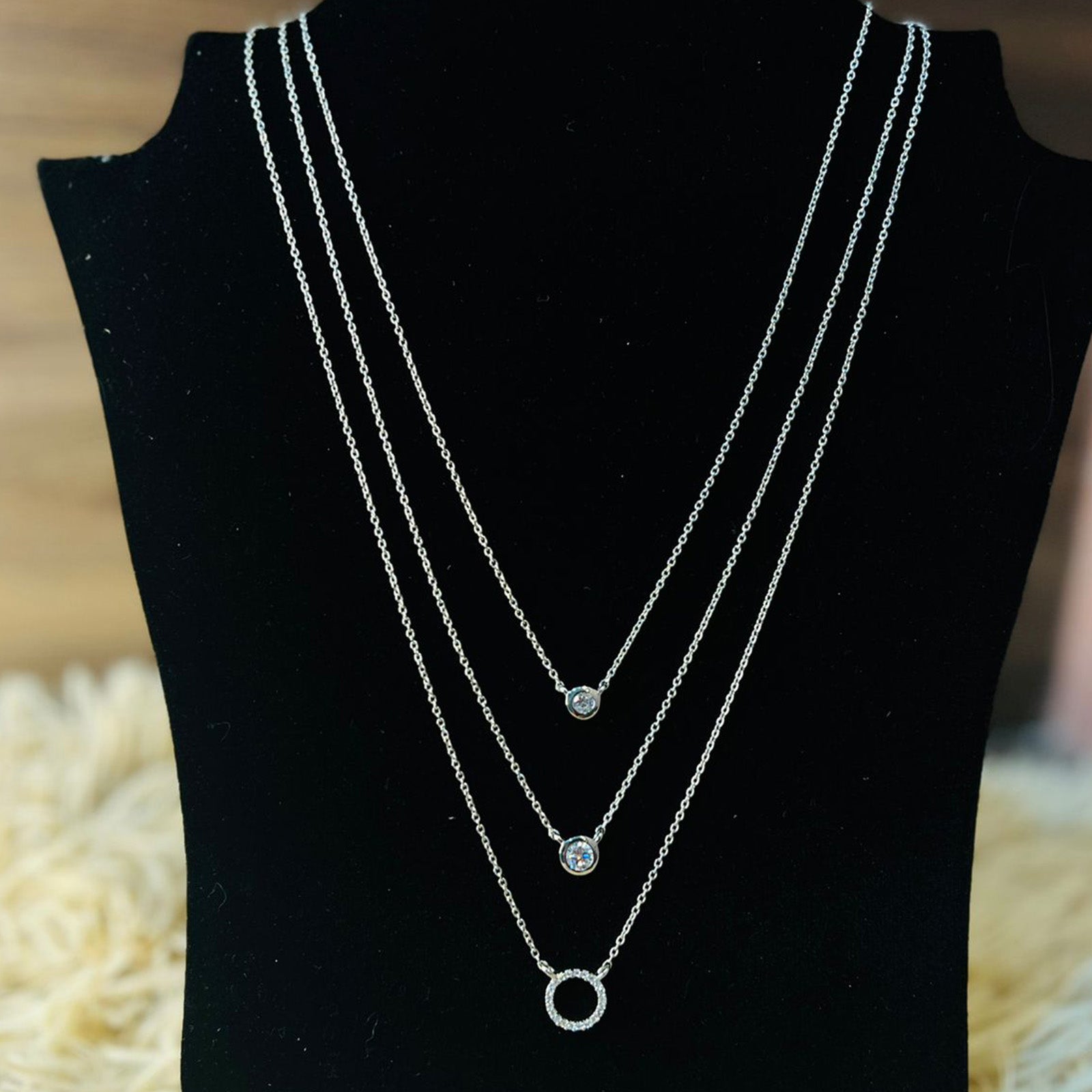 3-Tier Solitaire Zircon Necklace - Silverings