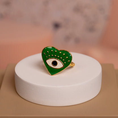 Evil Heart Eye Enamel Gold Ring - Silverings