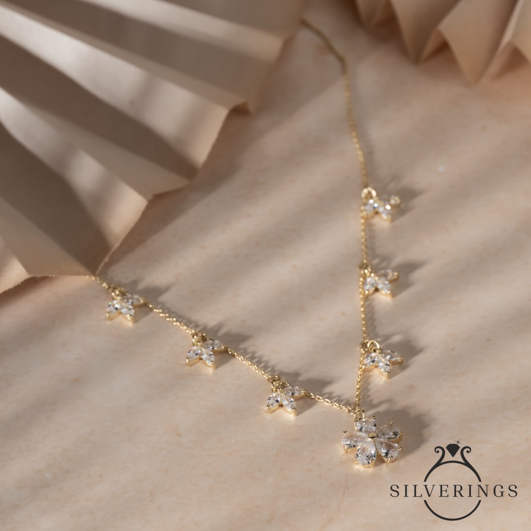 Flower Cluster Zircon Necklace - Silverings