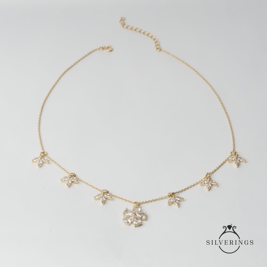 Flower Cluster Zircon Necklace - Silverings