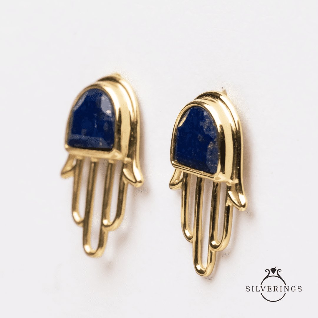 Hamsa Lapis Lazuli Gold Earrings - Silverings