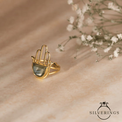 Hamsa luck Gold Labradorite Ring - Silverings