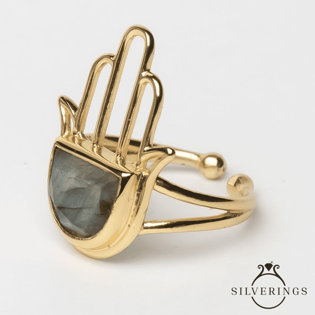 Hamsa luck Gold Labradorite Ring - Silverings