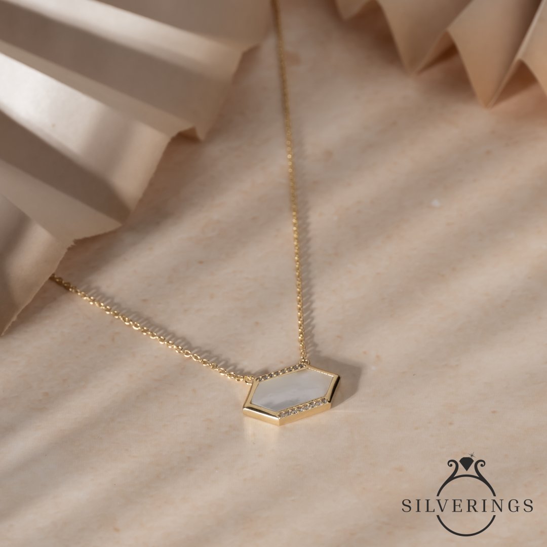 Holy Mother of Pearl Gold Zircon Necklace - Silverings