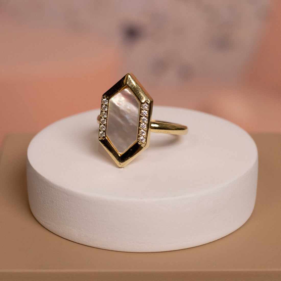 Holy Mother of Pearl Gold Zircon Ring - Silverings