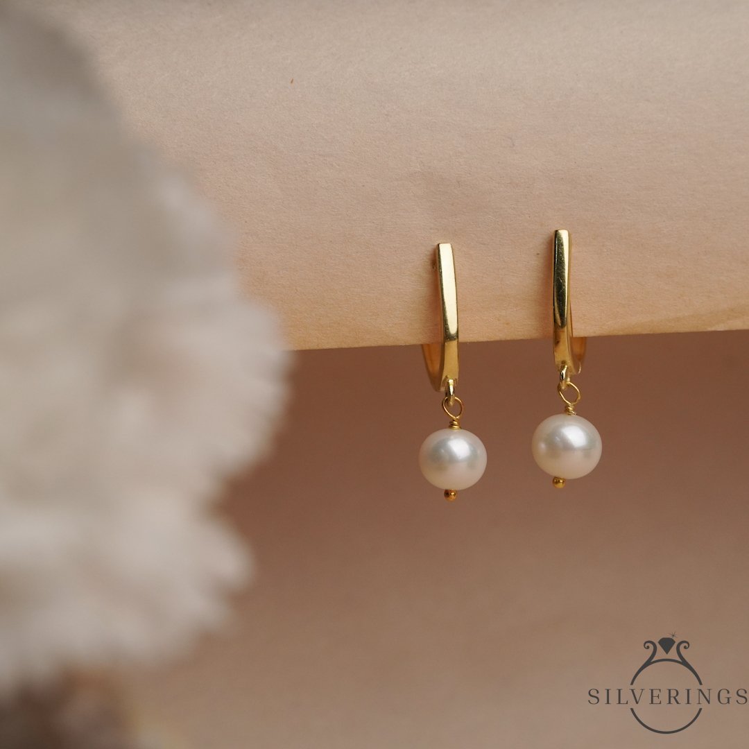 Pearl Drop Hoop Earrings - Silverings