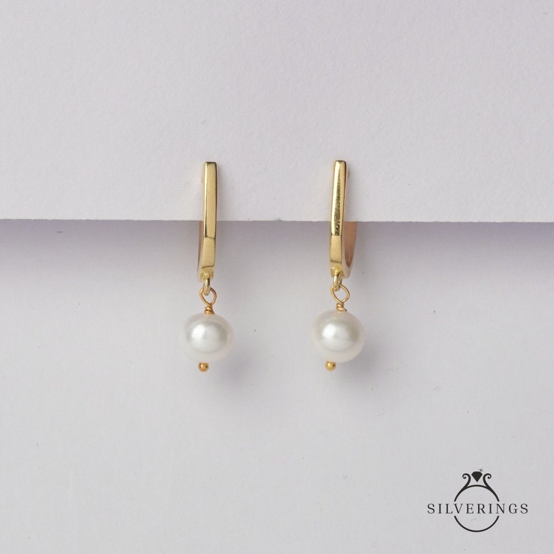 Pearl Drop Hoop Earrings - Silverings