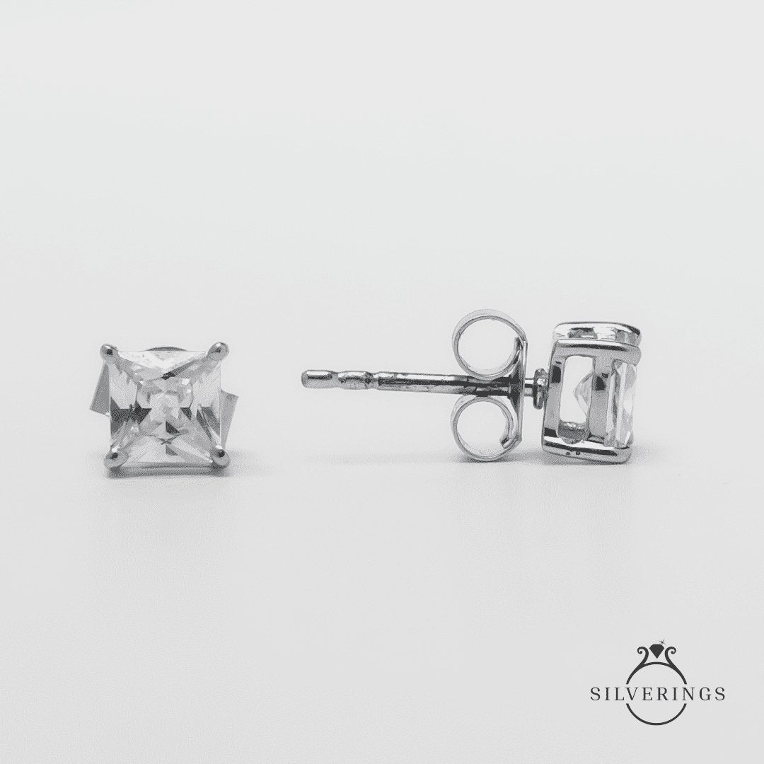 Princess cut Silver Zircon Earrings - Silverings