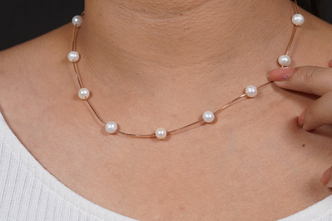 SILVERINGS 925 STERLING ROSE GOLD PEARL STRING NECKLACE - Silverings