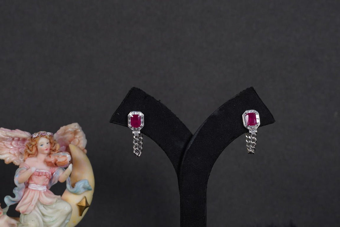 SILVERINGS 925 STERLING RUBY HOLD BACK SILVER EARRINGS - Silverings