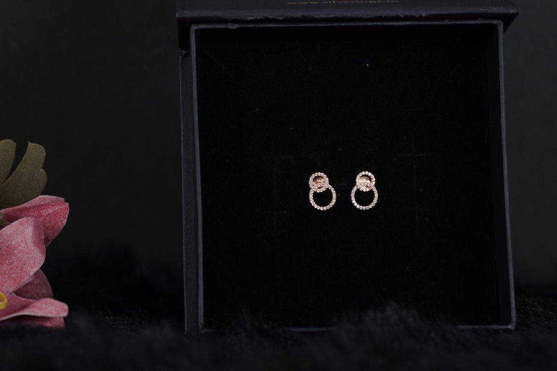 SILVERINGS 925 STERLING TRYST OF LOVE ROSE GOLD EARRINGS - Silverings