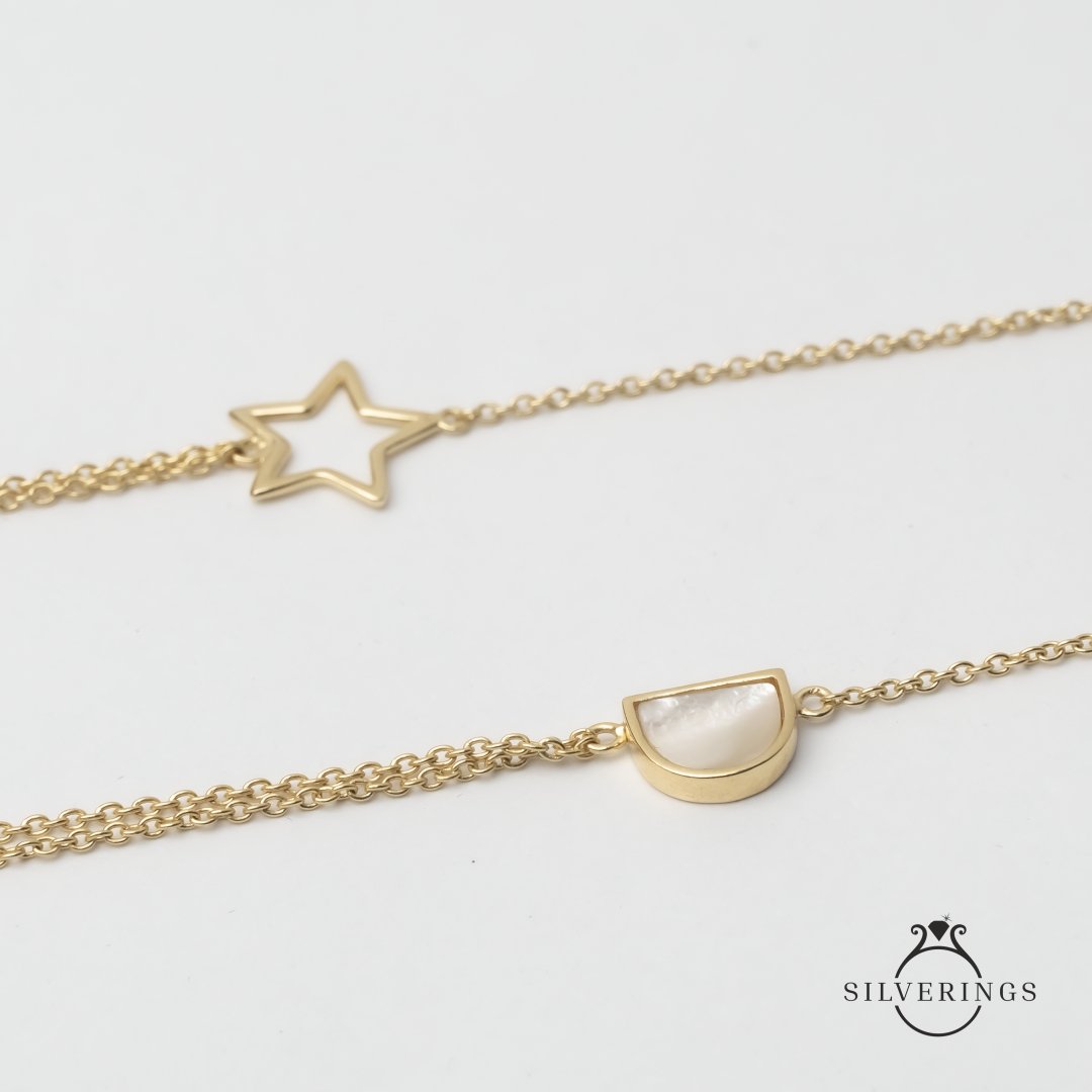 Star Mother of Pearl Gold Neclace - Silverings