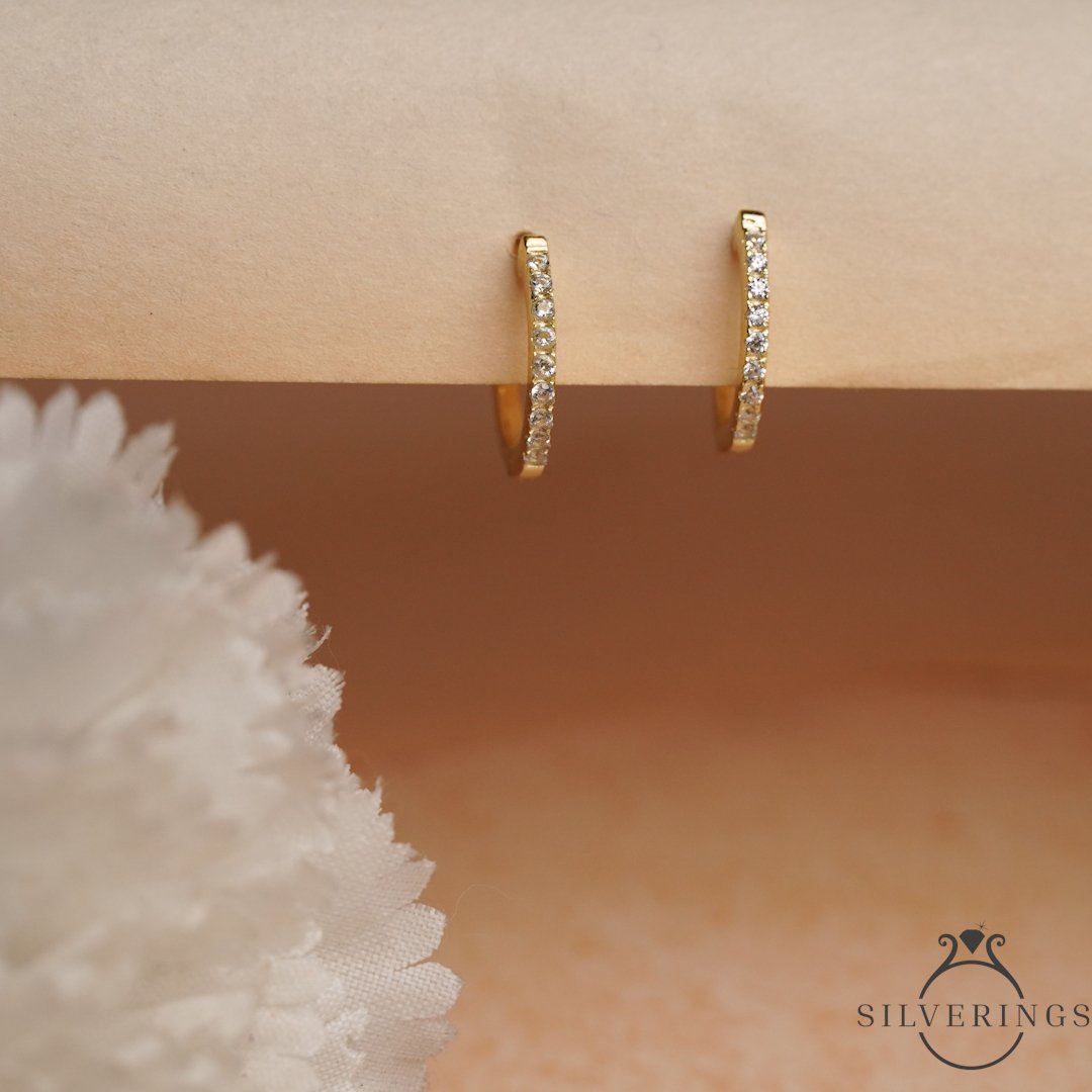 Star Studded Zircon Gold Hoop Earrings - Silverings