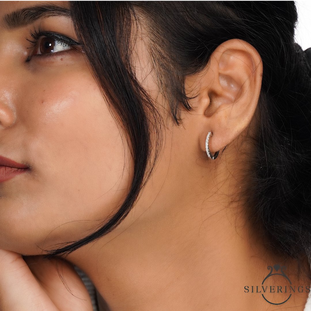 Star Studded Zircon Gold Hoop Earrings - Silverings