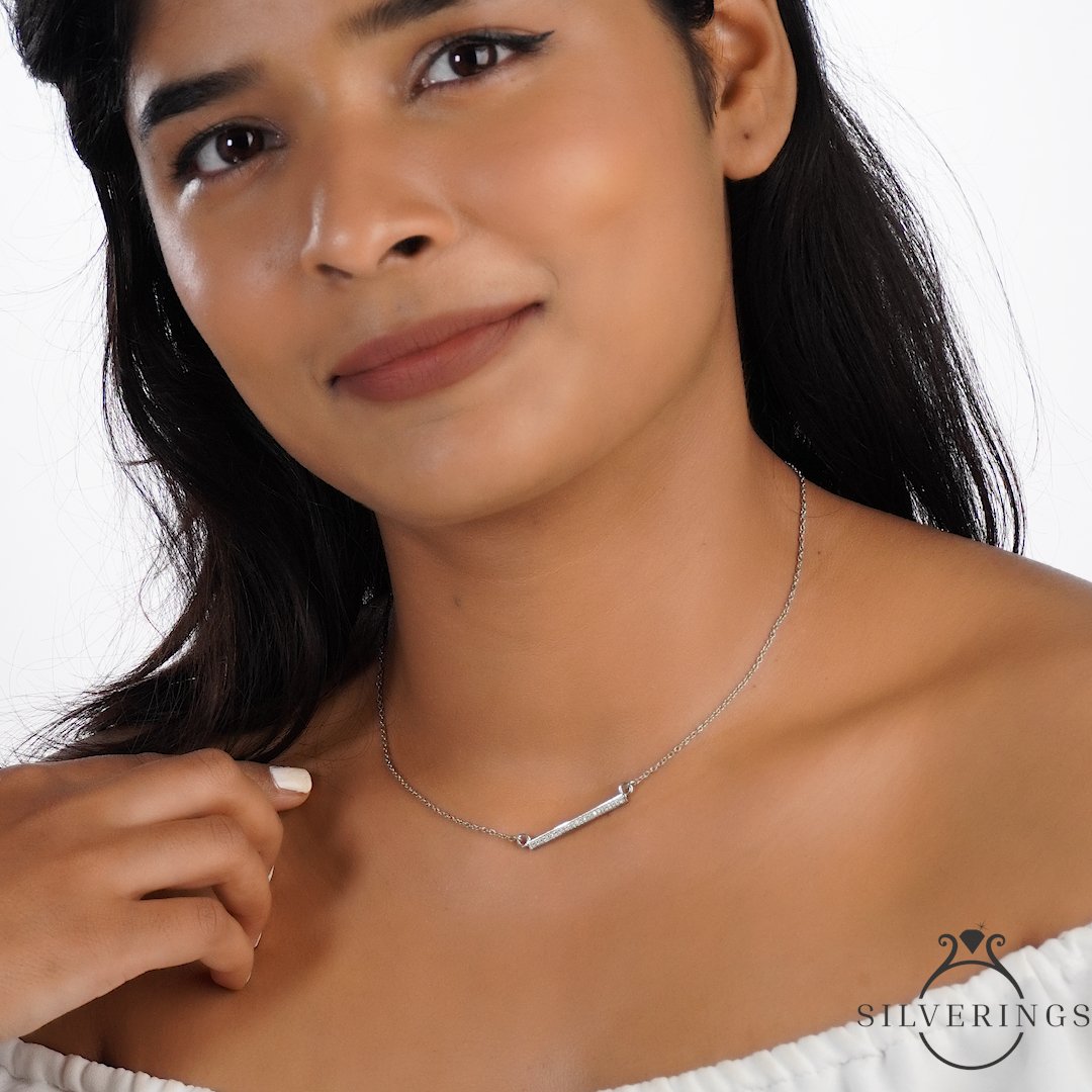 The Ultimate Bar Silver Zircon Necklace - Silverings